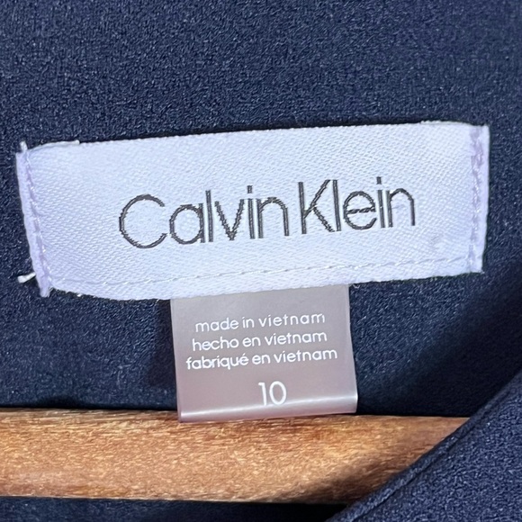 Calvin Klein Dark Navy Size 10 Fit & Flare Midi Dress Sleeveless Belted - Picture 8 of 11
